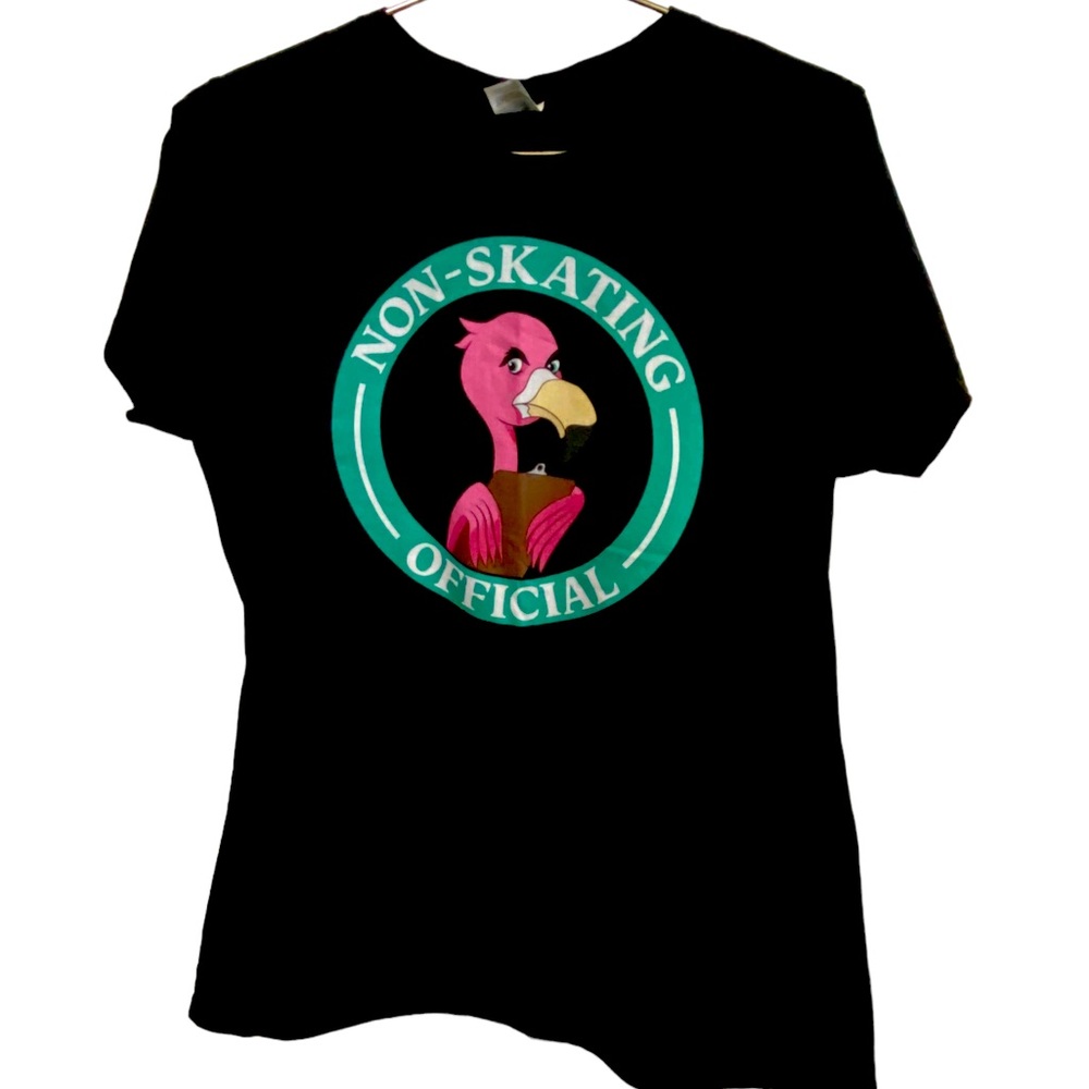 Retro Non Skating Official Pink Flamingo Roller Derby Women’s L T-Shirt MINTY